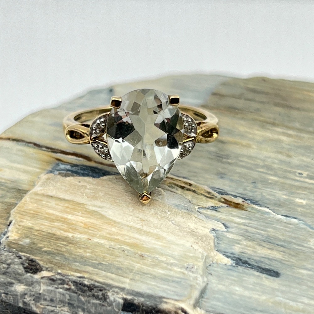 18K Gold Plated 925 Sterling Pear Cut Lab Aquamarine Solitaire Ring Size 9